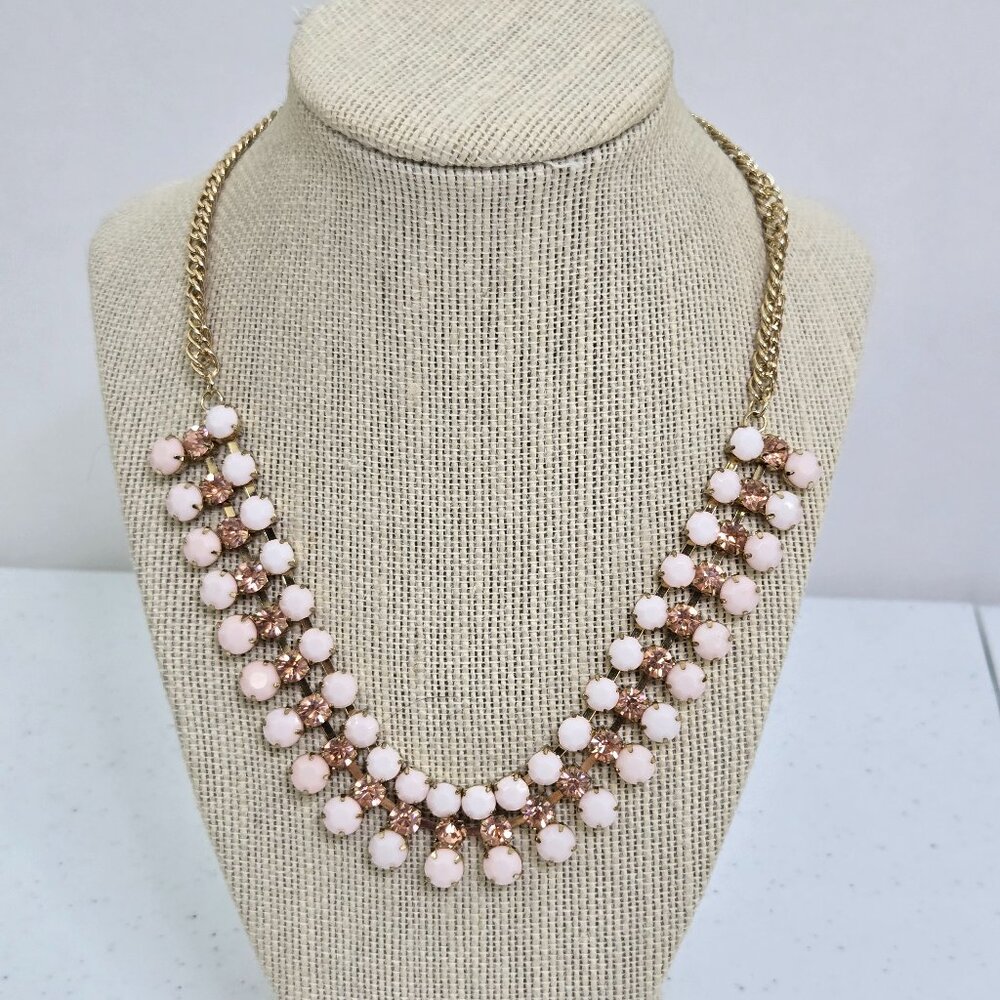 Von Maur Necklace Rhinestone Pink White Gold Tone Statement Chain New